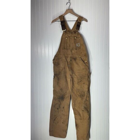 Carhartt R01 BRN Overalls 36x34 Made in USA Union Made Duck Canvas Workwear VTG - Picture 1 of 4